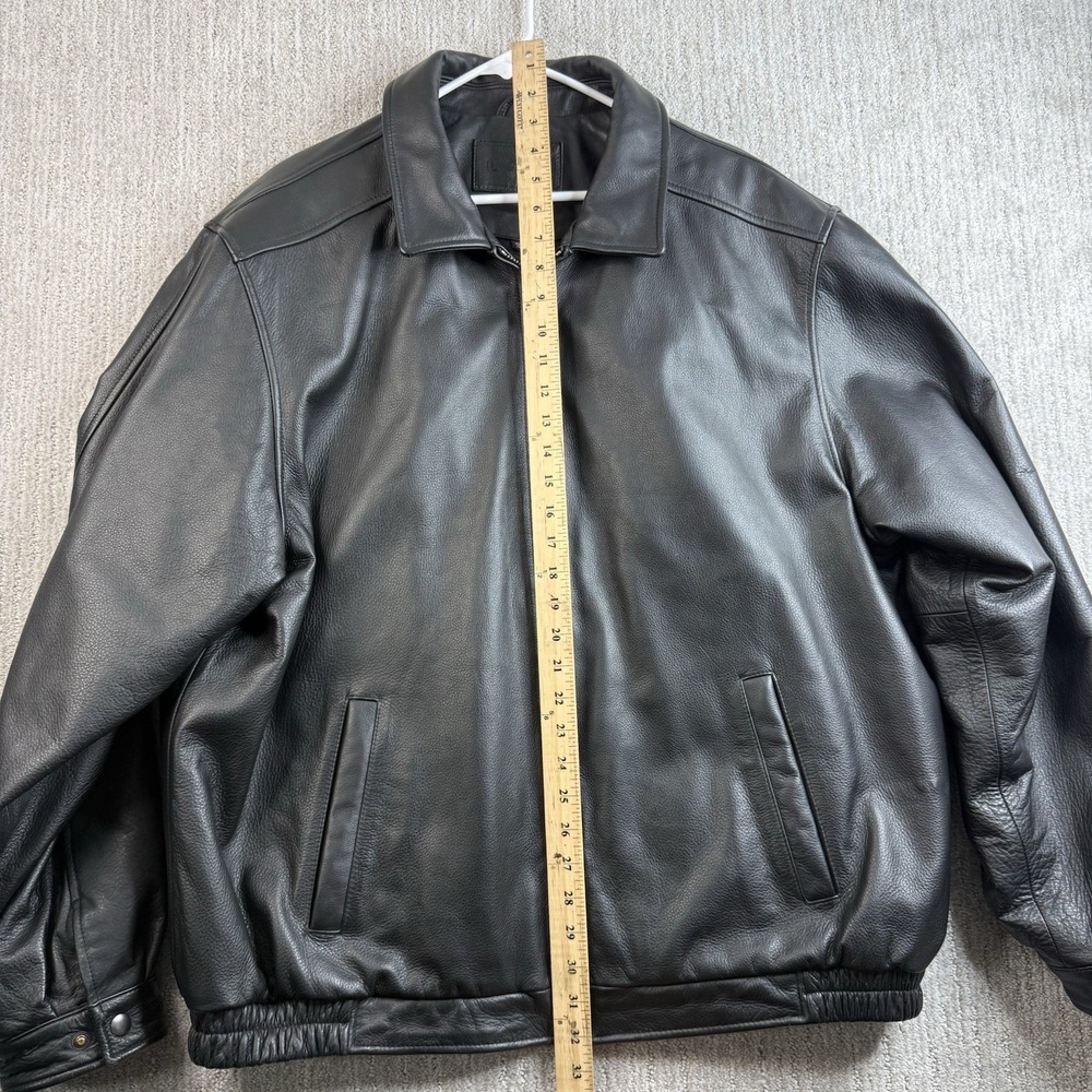 Croft Barrow Bomber Jacket Black Leather Collared Zip Pockets Quilt Lined Sz XLT - Picture 7 of 9